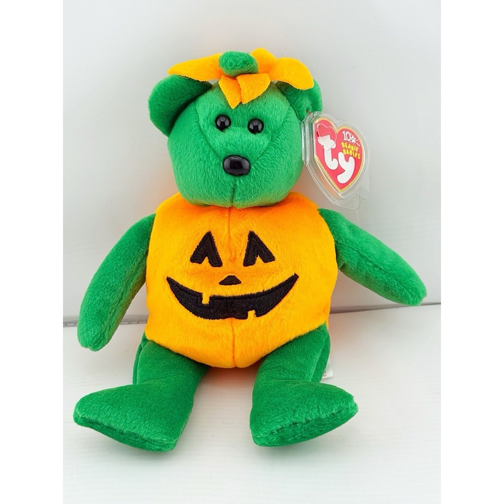 Ty Beanie Retired Halloween Pumpkin Bear Named Tricky From 2003.